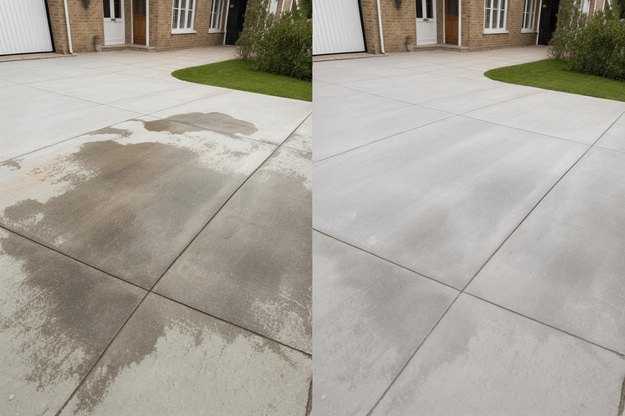 Concrete driveway pressure washing transformation