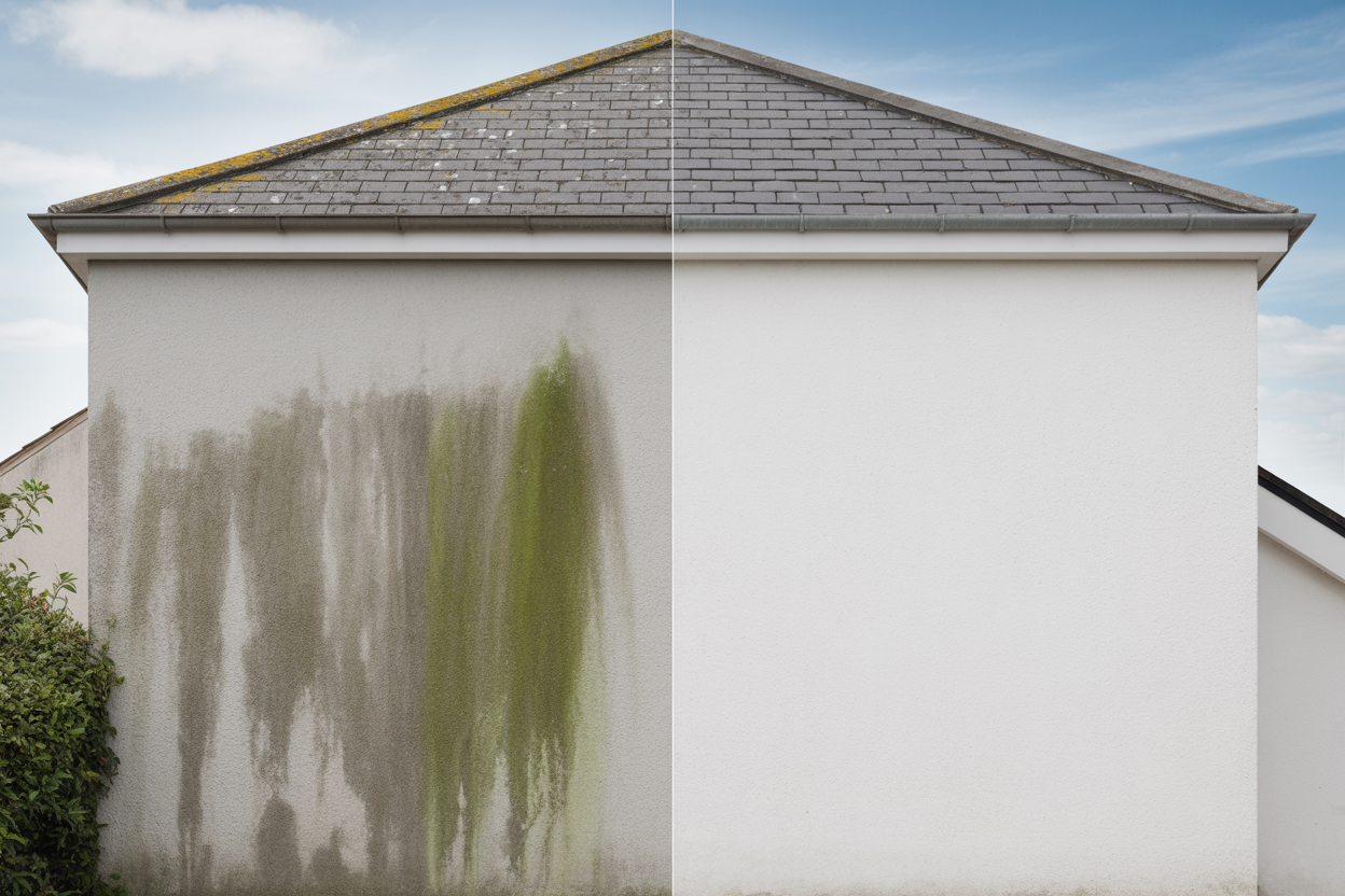 Rendered wall cleaning before and after