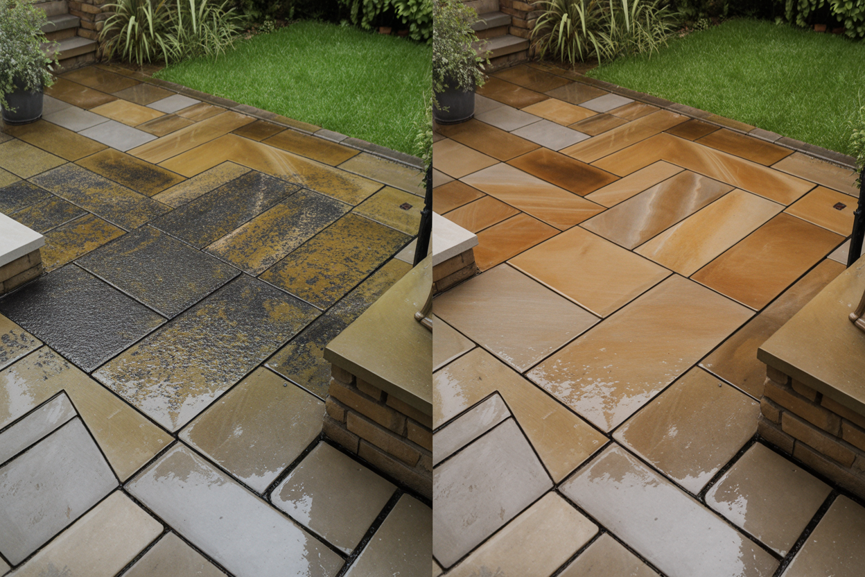 Indian stone patio cleaning transformation