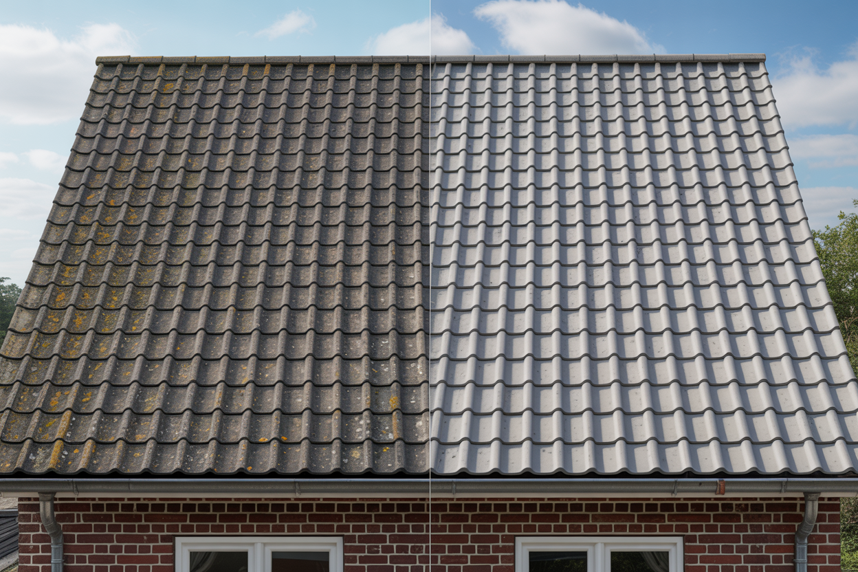 Concrete roof tile cleaning transformation